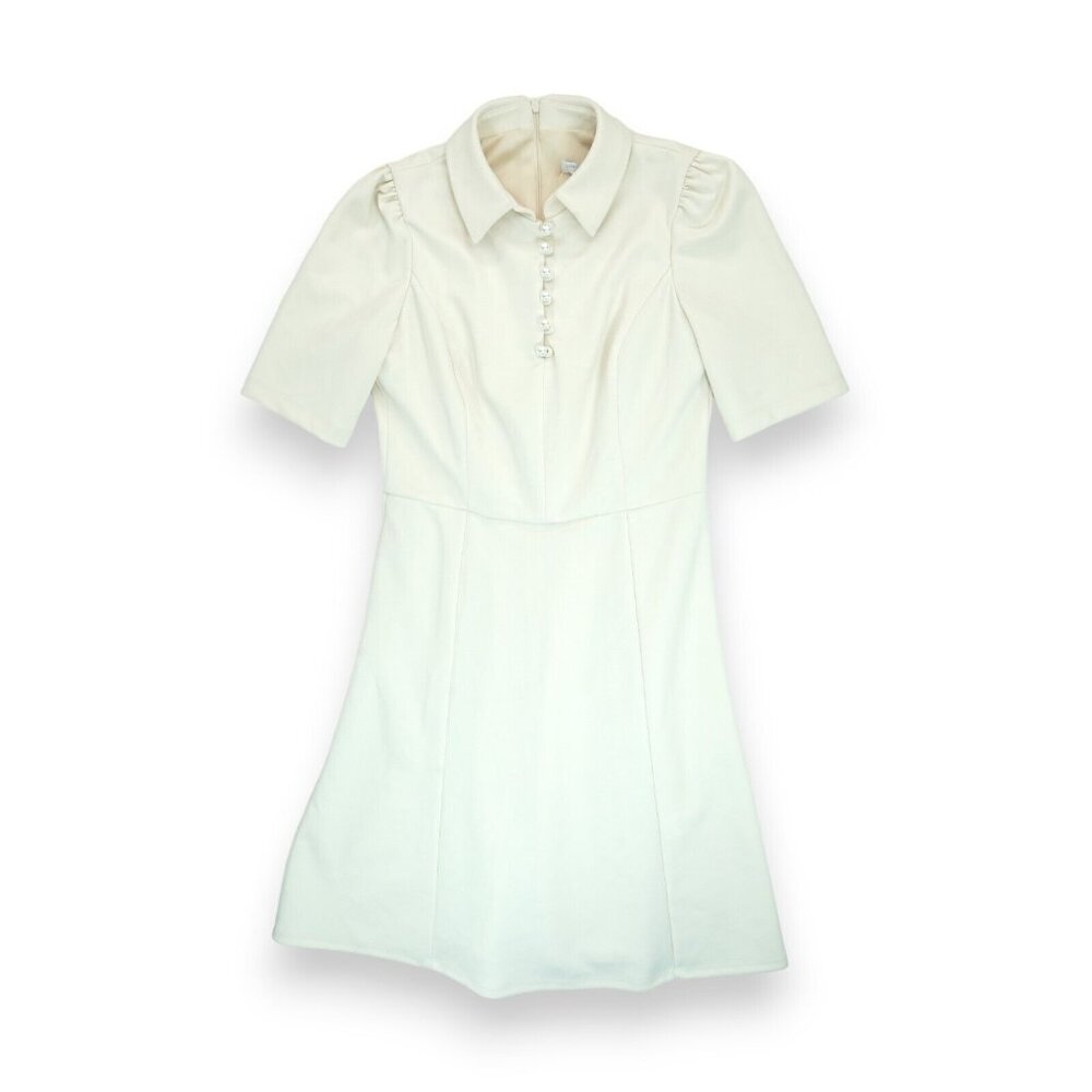NWT London Times‎ Dress Women's Size 4P Petites Short Sleeve Back Zip Ivory $108